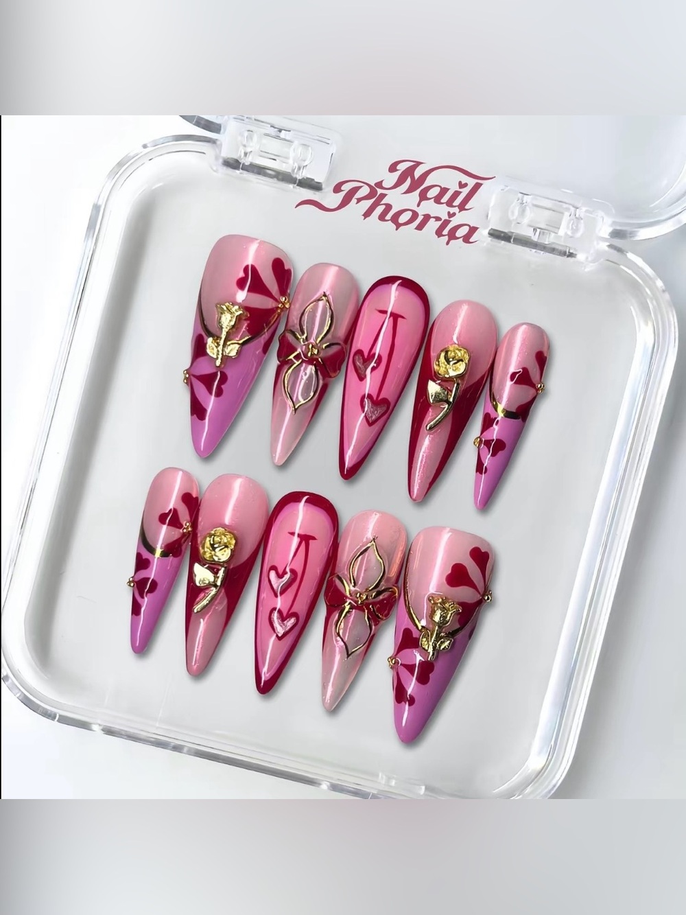 NailPhoria Stiletto Press-On Nail Set - Blooming Heart